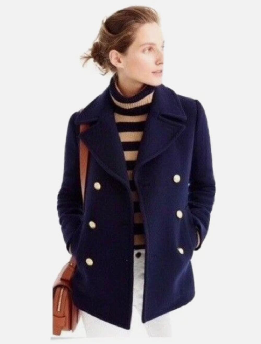 J. Crew Navy Blue Wool Peacoat Gold Buttons Size 2